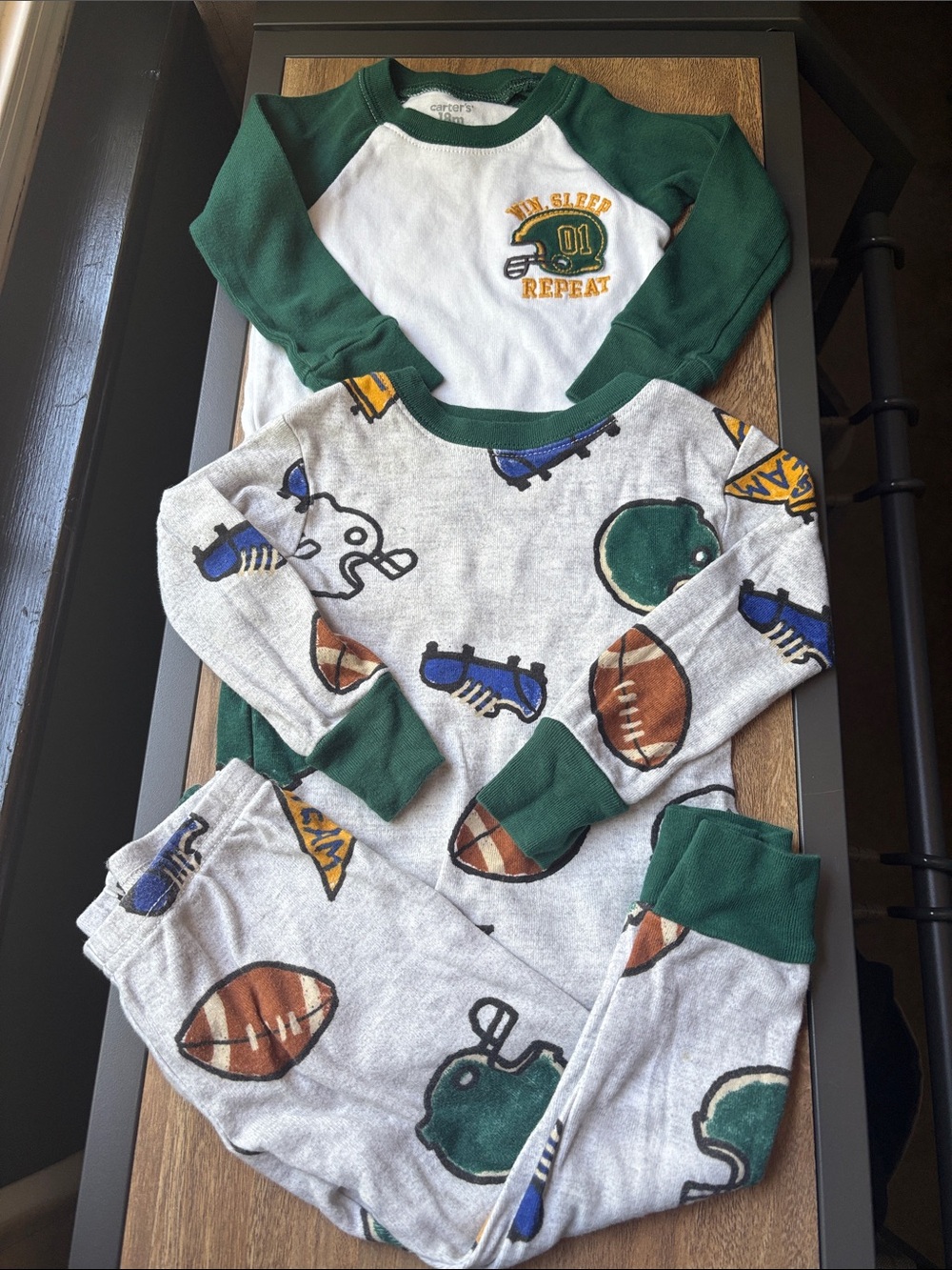Carter's Green & Gray Football Print Pajama Set size 18m